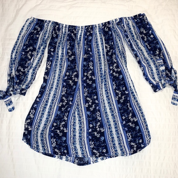 Blue Off the Shoulder Top - Picture 1 of 1